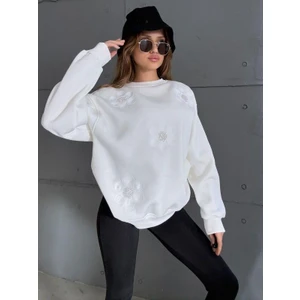 5756 Çiçekli Sweat Beyaz