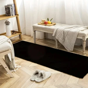 Neşeli Home Yumuşak Dokulu Yıkanabilir Kaymaz Taban Siyah Peluş Halı Antre Koridor Yolluk Mutfak Oturma Odası