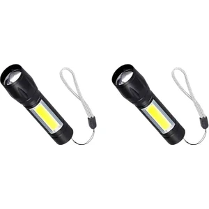 CT-8024 Police LED Solar ve USB Şarjlı 3 Fonksiyonlu El Feneri 2 Adet