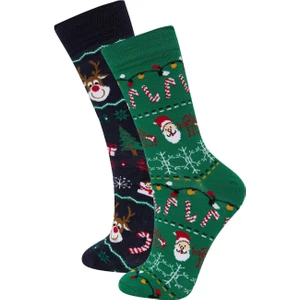 Erkek Kutulu Yılbaşı Temalı Kutulu 2'li Pamuklu Uzun Çorap E2446AXNS