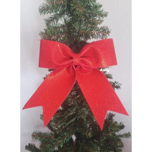 Yılbaşı Kırmızı Eva Fiyonk Kurdele 24X26 cm Parlak Simli Yılbaşı Temalı Çam Ağacı Süsü Ağaç Dekoru