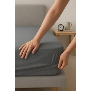 Antrasit Renk Penye Lastikli Çarşaf 90x190 Tek Kişilik %100 Pamuklu Lastikli Penye Çarşaf