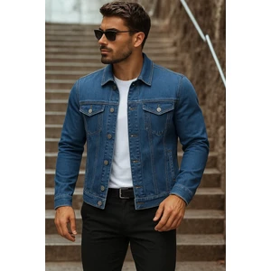 Erkek K.mavi Denim Ceket Basic Trend Düğmeli Slim Fit Orta Kalınlık