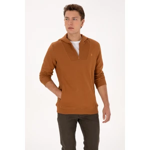 U.S. Polo Assn. Erkek Regular Fit Yarım Fermuarlı Kapüşonlu Camel Sweatshirt 50316391-VR233