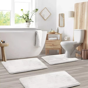 Neşeli Home 3'lü Banyo Paspas Seti Klozet Önü Peluş Yumuşacık Yıkanabilir Beyaz (50X80-40X60-40X50)