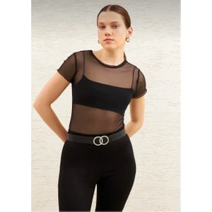 Sarı Butik Siyah Bluz Tül Transparan
