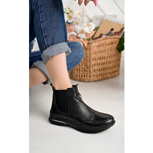Deri Diyarı Hakiki Deri Siyah Kadın Günlük Kısa Bot