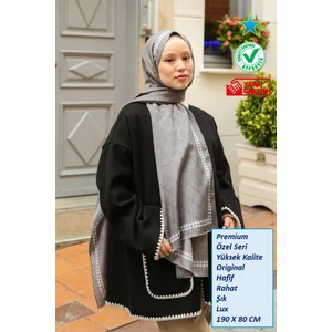 Hint İpek Hint Ipek Premium Lux Original Monogram Şal (Ipek Vual, Özel Seri, Yüksek Kalite, Hafif, Rahat, Şık, Tesettür Giyim, Shawl, Hijab)