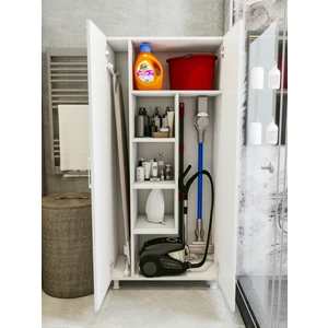 Çok Amaçlı Dolap Beyaz Banyo Düzenleyici Kiler Dolabı Kova Süpürge Deterjan Dolabı Krom