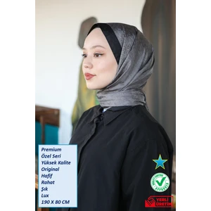 Hint İpek Hint Ipek Premium Lux Original Monogram Şal (Ipek Vual, Özel Seri, Yüksek Kalite, Hafif, Rahat, Şık, Tesettür Giyim, Shawl, Hijab)