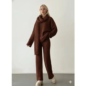 Mery Mery Boutique Üçlü Yumuşak Buklet Triko Takım (Atkı,kazak,pantolon)