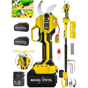 S-50 mm Dijital Kömürsüz Akülü Bağ Dal Ağaç Kesme Biçme Budama Şarjlı Makası Makinesi + Teleskop