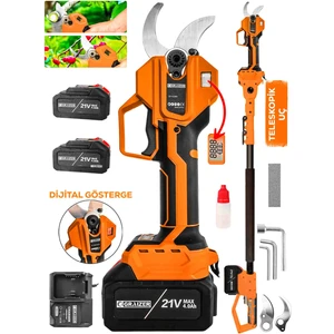 T-50 mm Dijital Kömürsüz Akülü Bağ Dal Ağaç Kesme Biçme Budama Şarjlı Makası Makinesi + Teleskop