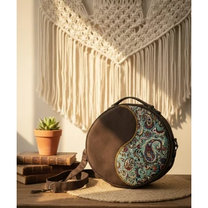 Otantik Mozaik Desen Kadife Yuvarlak Kadın Çantası