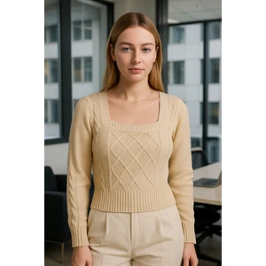 Triko Kare Yaka Örgü Desenli