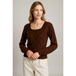 Triko Kare Yaka Örgü Desenli