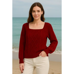 Triko Kare Yaka Örgü Desenli