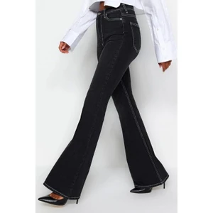 Bees Jeans Siyah Kontrast Dikişli Yüksek Bel Comfort/esnek Flare Jean