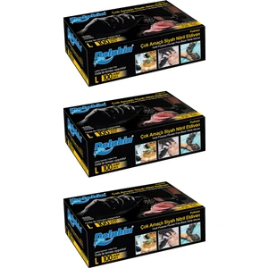 Çok Amaçlı Siyah Nitril Eldiven (L) 100lü Paket 3 Adet (Gıdaya Uygun)