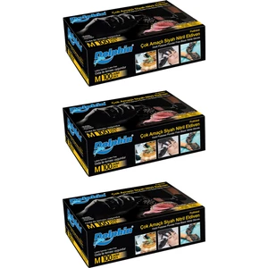 Çok Amaçlı Siyah Nitril Eldiven (M) 100lü Paket 3 Adet 