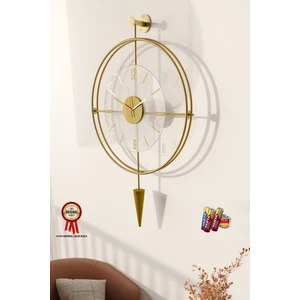 MetaQuartz Aksesuar(Büyük Boy - 50*90 cm)- Şeffaf Camlı Laclock Konik Serisi Gold - Modern Dekoratif Metal Duvar Saati