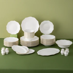 Maria Fine Bone 59 Parça 12 Kişilik Yemek Takımı Yuvarlak Gold