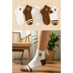 Kadın Renkli Bear Desenli Patik Çorap Seti - Şık Ve Rahat Ayaklar Için Patik Çorap 5 Çift