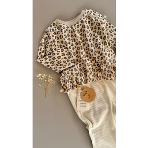 Desenli Uzun Kollu T-Shırt Takım 1-8 Yaş Bej
