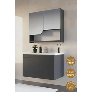 Teta Home Napoli 80 cm Mdf Banyo Dolabı Seti  Antrasit