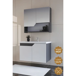 Teta Home Napoli 80 cm Mdf Banyo Dolabı Seti  Antrasit-Beyaz