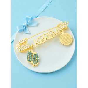 Isimli Erkek Bebek Iğnesi 925 Ayar Gümüş Ayetel Kürsi Dualı Bebek Yaka Iğnesi, Maşallah Bebek Iğnesi Altınkaplama