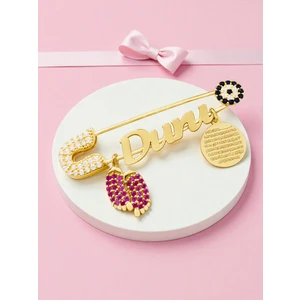 Isimli Kız Bebek Iğnesi 925 Ayar Gümüş Ayetel Kürsi Dualı Bebek Yaka Iğnesi, Maşallah Bebek Iğnesi Altın Kaplama