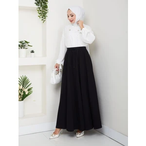 Beli Lastikli Ipli Kot Kloş Etek Siyah