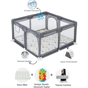 Playard Güvenli Bebek Ve Çocuk Oyun Alanı Oyun Parkı 120x120 Oyun Matı Ve Topları