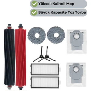 Roborock Qrevo Master Uyumlu Ana Fırça, Hepa Filtre,siyah Yan Fırça, Mop, Toz Torbası 9 Parça