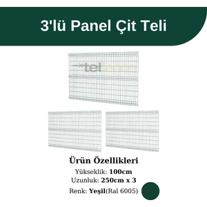 3 'lü Panel Çit Teli 100X250 cm  Yeşil (7,5 Metre)