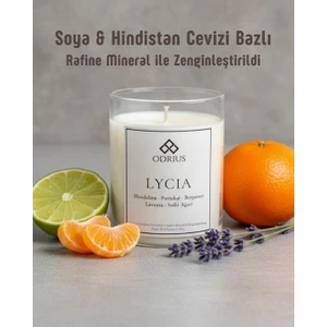 LYCIA Kokulu Mum – Turunçgil & Lavanta – Canlandırıcı Ferahlatıcı Koku – Uzun Süreli Mum – Soya & Hindistan Cevizi Bazlı ve Rafine Mineral ile Zenginleştirilmiş Özgün Mum Karışımı – 150 gram - ODRIUS