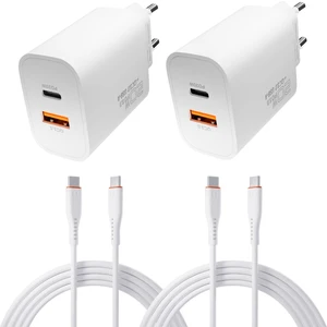 20W Çift Portlu Usb-C + Usb-A Hızlı Şarj Cihazı + Type-C Kablo (2 li Set: 2 Adaptör+2 Kablo) |iPhone 15/16/17, Android,Tablet Uyumlu