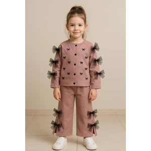 Kız Çocuk Gül Kurusu Fiyonklu Ikili Takım – Uzun Kollu Üst ve Pantolon 2575