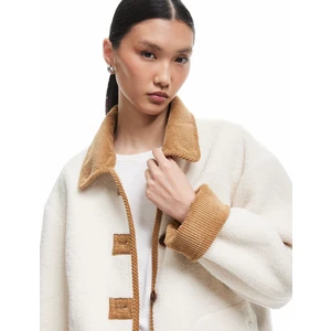 Uzun Kollu Düğmeli Cepli Kruvaze Klasik Yaka Peluş Ceket