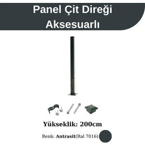 Panel Çit Direği Aksesuarlı Antrasit 200 Cm