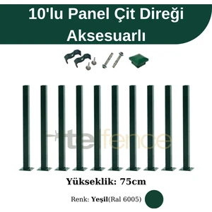 Panel Çit Direği 75 cm Aksesuarlı Yeşil (10 Adet)