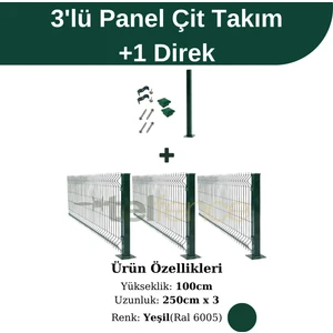 3 'lü Panel Çit Takım 100X250 Cm Yeşil (7,5 Metre)