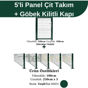 5 ‘li Panel Çit Takım Yeşil (12.5 Mt) + Panel Çit Göbek Kilitli Kapı Avantaj Paketi (100 Cm)