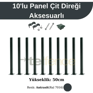 Panel Çit Direği 50 Cm Aksesuarlı Antrasit 10 Adet