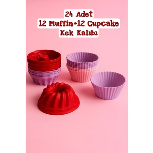 2 Model Karışık Desenli 24'lü Kek Kalıbı Seti
