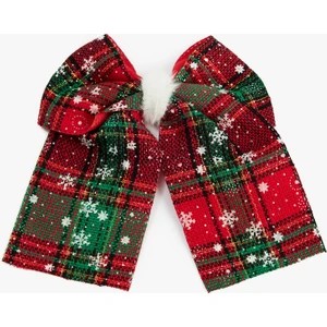 Ekoseli Fiyonklu Kar Desenli Yılbaşı Tokası