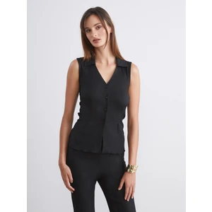 Gömlek Yaka Dokulu Kadın Yelek