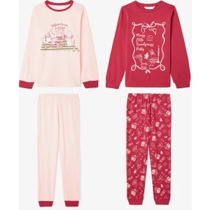 Kız Çocuk Friendmass Yiyecek Desenli Uzun Kollu Pamuklu 2'li Pijama Takımı