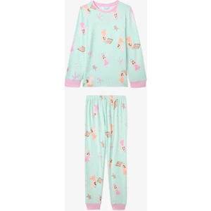 Açık Mint Kız Çocuk Peri Baskılı Uzun Kollu Pijama Takımı
